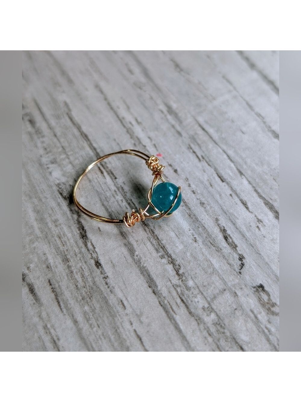 Perfectly Imperfect Rose Gold Wire Wrapped Ring with Teal Stone Size 12 - Picture 5 of 5